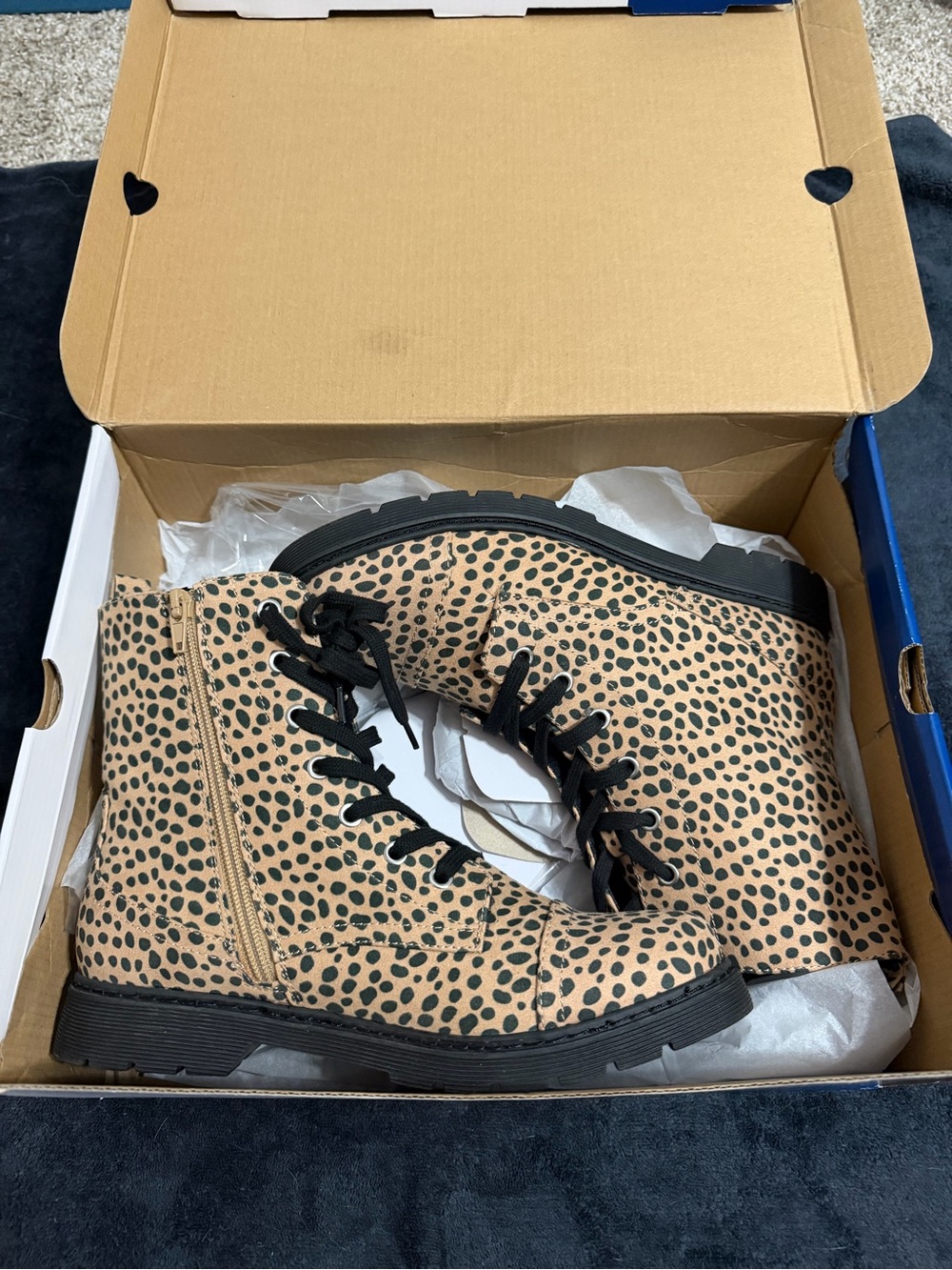 Arizona Leopard-Print Tan and Black Lace-Up/Zip woman’s Boots with memory foam